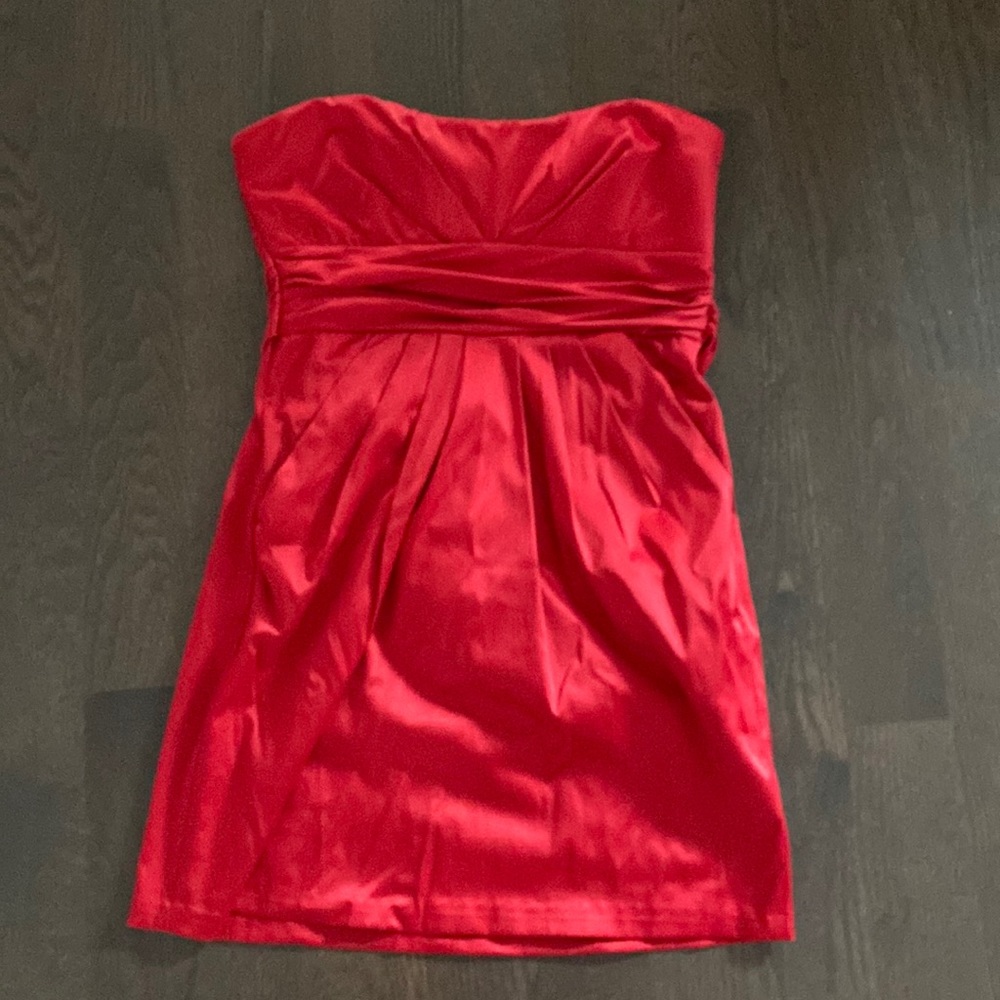 Strapless red mini dress with pockets